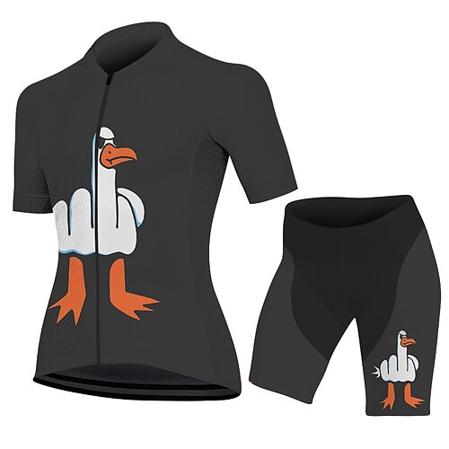 Damen Radtrikot mit Shorts Kurzarm Mountainbike MTB Straßenradsport Sommer Herbst Schwarz Grün Grau Cartoon Fahhrad Frontreißverschluss Schweißableitend Bequem Atmungsaktiv Spandex Sport Bekleidung Image