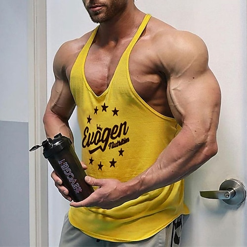 Herren Workout-Tanktop Lauf-Tanktop Fitness-Tanktop Ärmellos Weste / Gilet Lässig Athleisure Sommer Buchstabe Baumwolle Schnelltrocknend Weich Atmungsaktiv Fitnesstraining Gehen Joggen Sportbekleidung Image