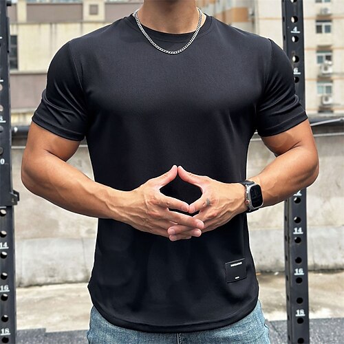 Herren Lauf-T-Shirt Kurzarm T-Shirt Lässig Athleisure Sommer Einfarbig Schnelltrocknend Weich Atmungsaktiv Fitnesstraining Gehen Joggen Sportbekleidung Sportkleidung Blau Dunkelgrau Schwarz Image
