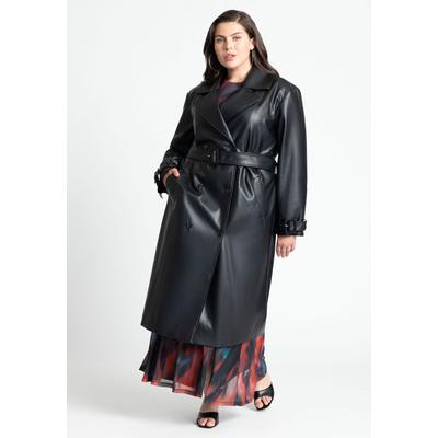 Plus Size Women's Faux Leather Trench Coat by ELOQUII in Black Onyx (Size 14/16)