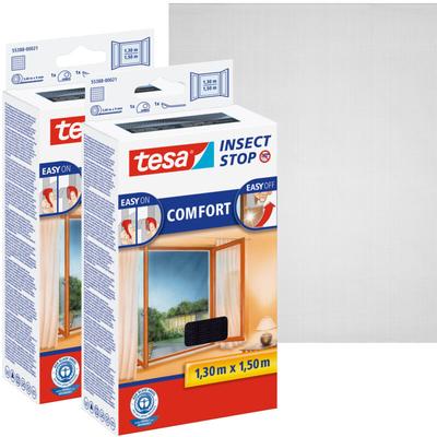 tesa 2x Insect Stop COMFORT Fliegengitter für Fenster - Insektenschutz mit Klettband selbstklebend Image