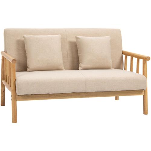 HOMCOM 2 Sitzer Sofa, Couch mit 2 Lendenkissen, Gepolsterter Polstersofa mit Holzrahmen,