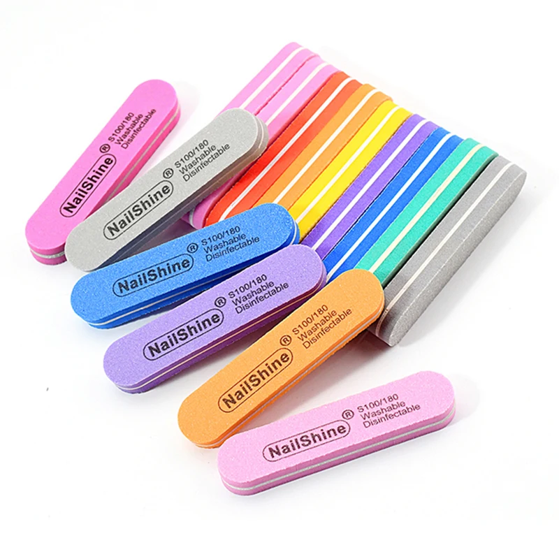 20 stücke Mini Bunte Nail art Datei 100/180 Grit Set 90mm Gerade Schleifen Polieren Schleifen Nagel Pflege Werkzeuge weichen Schwamm Qualität Image