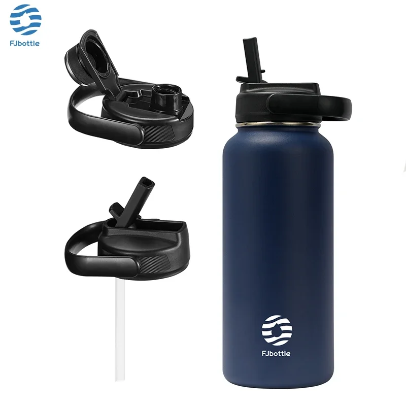 Feijian Thermos flasche mit Stroh Sport Edelstahl Vakuum flasche isolierte Wasser flasche mit Griff deckel 1200ml Image
