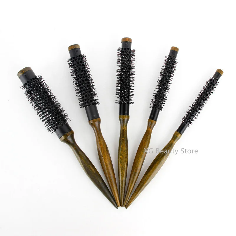 Neue 1/5 stücke Holz Runde Barrel Haar Kamm Haar Pinsel Nylon Kamm Zylinder Lockiges Haar Kamm Aluminium Rohr salon Haar Styling Werkzeug