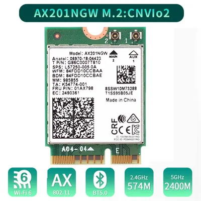 WiFi 6 Wifi Card AX201 AX201NGW 3000Mbps Dual Band 2.4Ghz/5Ghz 2.4Gbps 2400Mbps+574Mbps M.2 Key E