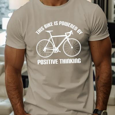 TEMU Bicycle Print Tee Shirt, Tees For Men, Casual Short Sleeve T-shirt For Summer Image