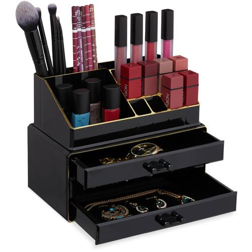 Make Up Organizer klein, 2-teilige Schminkaufbewahrung mit Schubladen, stapelbares Kosmetikregal,