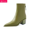QUTAA 2025 Sexy Frauen Stiefeletten Aus Echtem Leder Herbst Winter Stiefel Zipper Chunky ferse Spitz Schwarz Schuhe 34-43