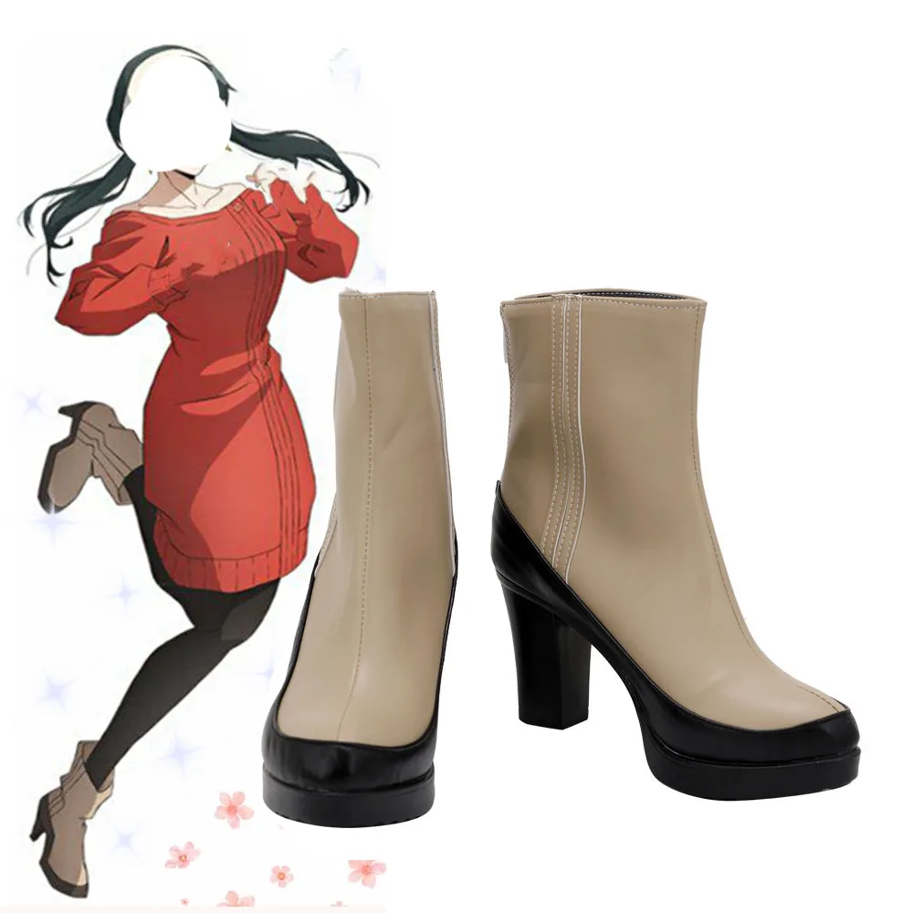 Anime yor forger cosplay lässig rot pullover schuhe braun kurze stiefel halloween party kostüm zubehör yor prinzessin high heels
