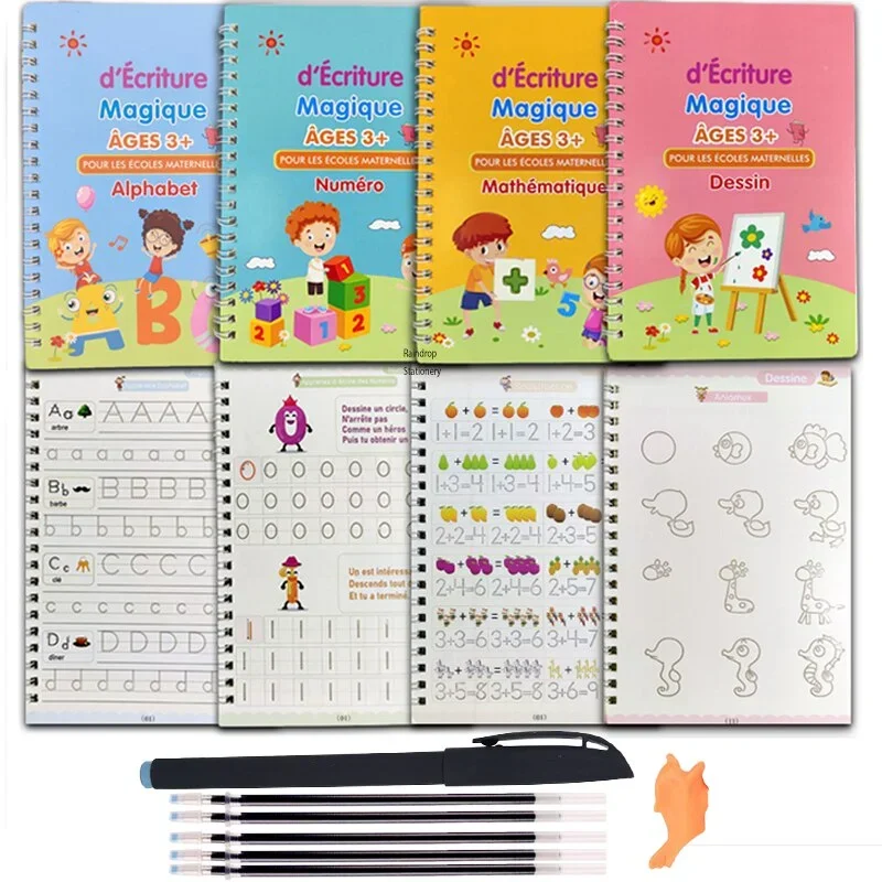 4 stücke Französisch Magie Praxis Copybook Stift Vorschulen Kinder Kalligraphie Notizbuch Kinder wieder verwendbare Français Schreib buch Alter 3-8