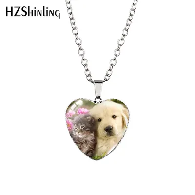 2022 neue Nette Katze und Hund Anhänger Halskette Haustiere Malerei Glaskuppel Handgemachten Schmuck Image