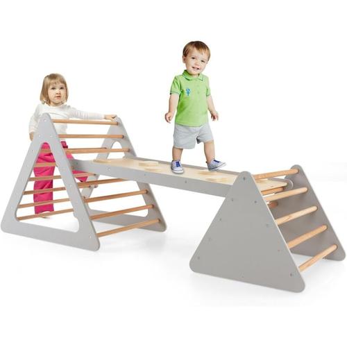 Goplus - Triangolo da Arrampicata per Bambini con Scivolo, Triangolo di Arrampicata in Legno,