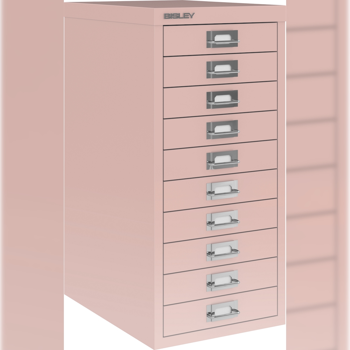 Bisley Multidrawer Schubladenschrank aus Metall mit 10 Schubladen DIN A4 ohne Sockel - Farbe: Pastellpink Image