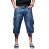 Herren Sommer Loose Fit Cargo Short Jeans mit großen Taschen Baggy Casual Work Denim Shorts blau groß gewaschen