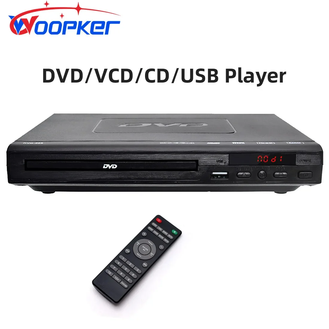 Woopker Lettore DVD-225 Lettore disco TV digitale multiregioni Supporto DVD CD MP3 MP4 VCD USB Sistema home theater