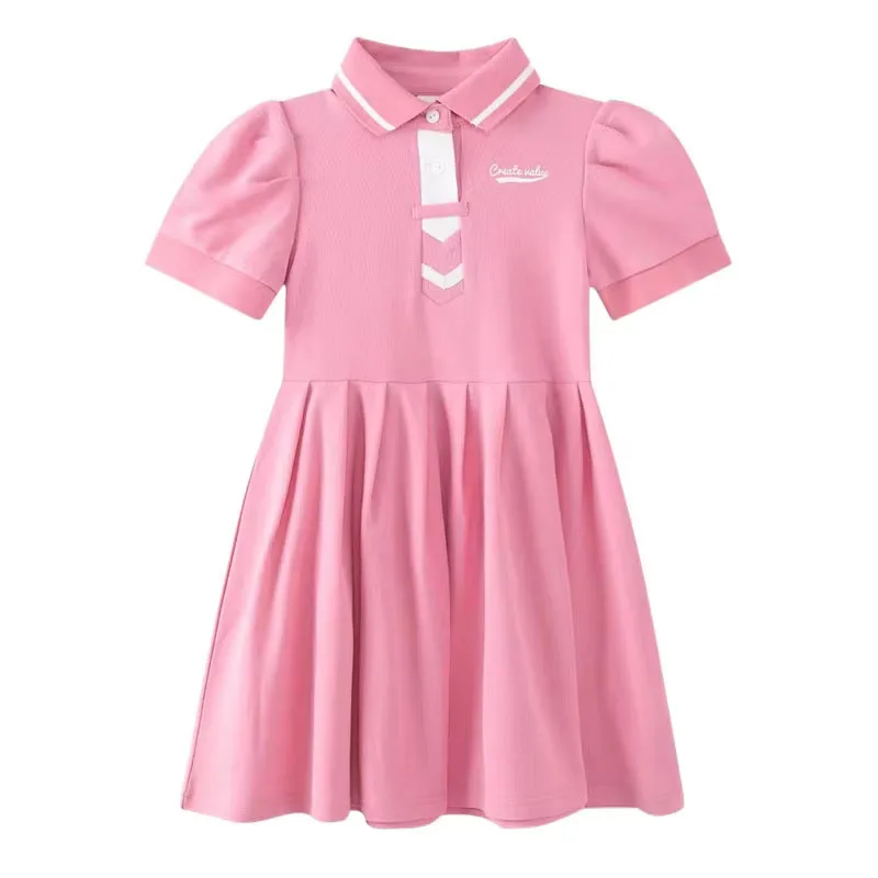 Kinder kleid neue koreanische Sommer Mädchen Blase Ärmel Akademie Stil Flip Kragen Kleid 2-12y hundert plissierte Prinzessin Kleid Image