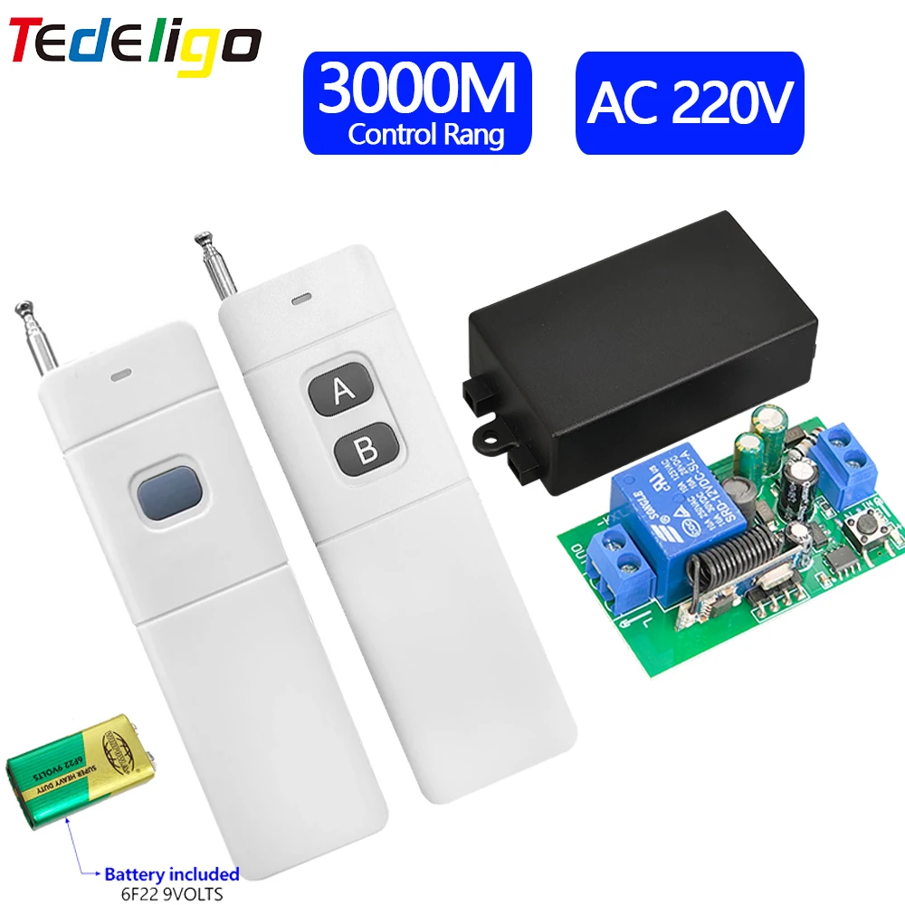 3000 m kabelloser Fernbedienungsschalter mit großer Reichweite, 220 V, 1 Kanal, 433 MHz, Relaisempfänger mit Sender-Controller für LED-Glühbirne Image