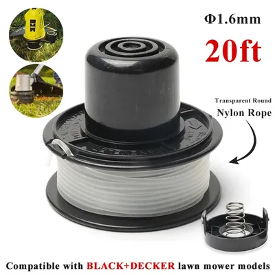 20 Fuß Rasentrimmerspule für Black and Decker Rasentrimmer, Drahttrimmer-Spulenfaden, Φ1,65 mm, Nylonseil, Grasschneider, Trimmer-Drahtnachfüllungen