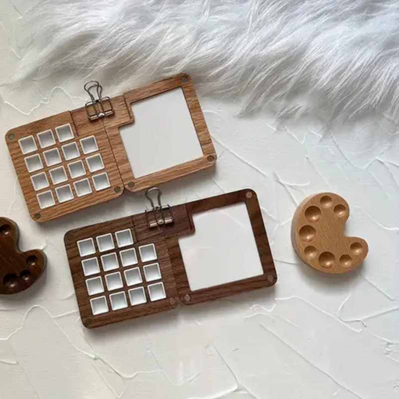 Leere Holz Aquarell Palette Reise Tragbare Mini Aquarell Acryl Farbe Box Quadratische Tablett Box Kunst Malerei Supplie Image