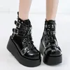 2024 Punk Damen stiefel Wedges Damenschuhe Lack leder Stiefel Nieten Cosplay Stiefeletten Reiß