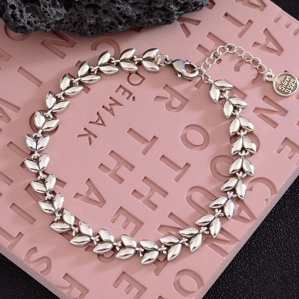 Bracciale in metallo argento sterling massiccio al 100% 925 per donna uomo Bracciale vintage fatto a mano a forma di grano semplice regalo di compleanno S-B451