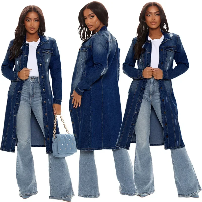 Baumwolle Denim Mantel Frauen Frühling Herbst Ropa Strickjacke Jeans Lange Gothic Bomber Jacke Windjacke Y2k Frauen Jacken Maxi Elegante Image
