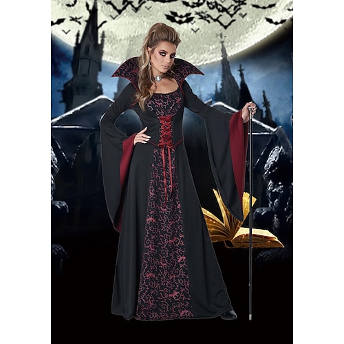 Paare Hexen Paare Kostüme Frauen Film Cosplay Cosplay Halloween Weinrot Schwarz Rot Kleid Halloween Karneval Maskerade für Walpurgisnacht Image