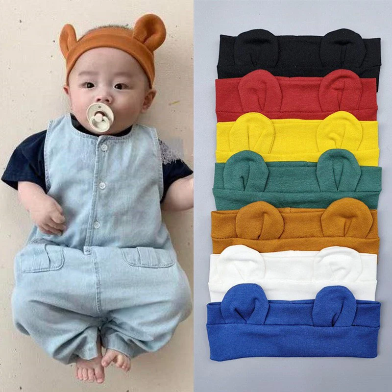 Nette Bär Ohr Baby Stirnband Koreanische Einfarbig Elastische Haar Bands Für Kleinkind Junge Mädchen Haarband Weiche Baumwolle Neugeborenen Turban Image