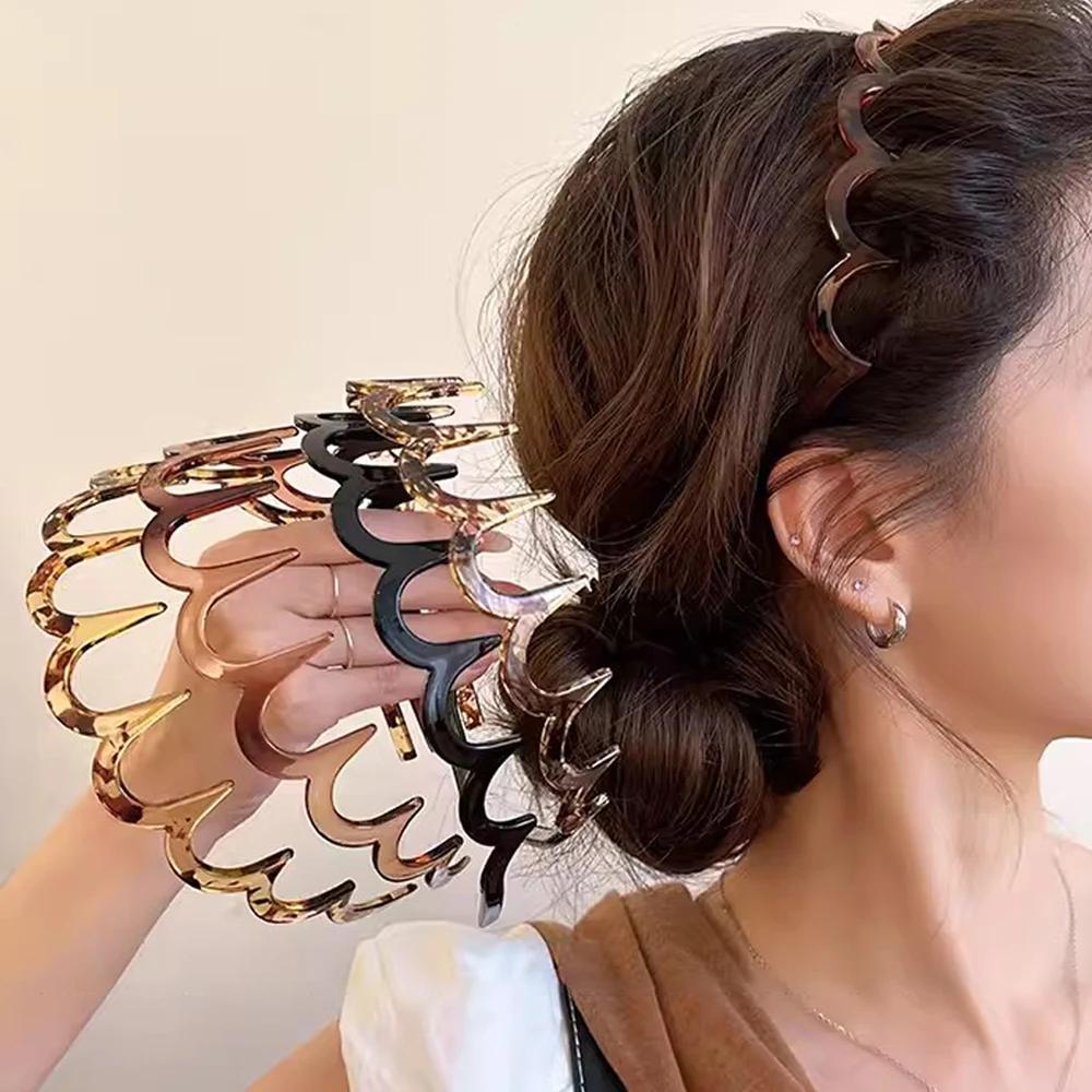 Koreanische Frauen Haar Kamm Nicht-Slip Stirnband Kunststoff U Form Haar Hoops Feste Zähne Flauschigen Top Haar Bands headwear Haar Zubehör Image