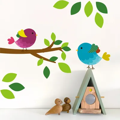 Cartoon niedlichen Zweig Vogel Tiere Wanda uf kleber für Kinderzimmer Wandt attoos Wohnzimmer Image