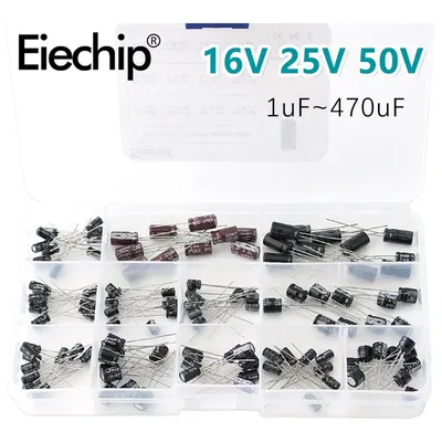 120 Stück 12 Arten Elektrolytkondensatoren Range1UF-470UF Sortimentskit, 16V/25V/50V Image
