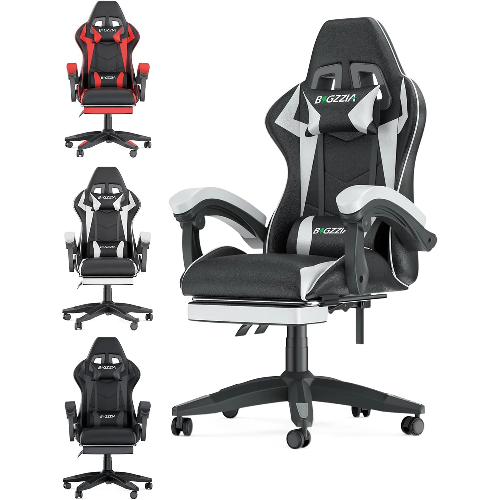 Gaming-Stuhl mit Fußstütze, ergonomischer Gaming-Stuhl mit Lendenkissen, Kopfstütze, Gaming-Stuhl, höhenverstellbarer Computerstuhl