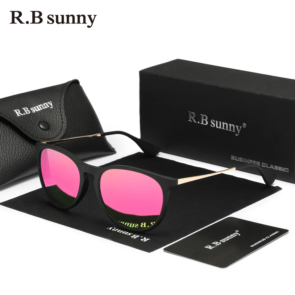 RBsunny Neue Mode Sonnenbrillen Für Frauen Polarisierte UV400 Spiegel Objektiv Runde Brille Cat Eye Ultraleicht Legierung Fahren Brillen