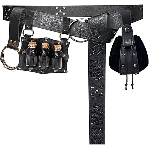 Mittelalterlich Renaissance Taillengürtel Kostüm Herren Damen Keltisch Vikinger Fantasie Halloween Karneval Leistung LARP Erwachsene Gürtel Schwertscheide Magische Flasche Image