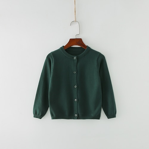 kinderkleidung Mädchen Strickjacke Feste Farbe Schulanfang Langarm Aktiv Baumwolle 7-13 Jahre Frühling Wasser-Blau Kurkuma Dunkles Pulver Image