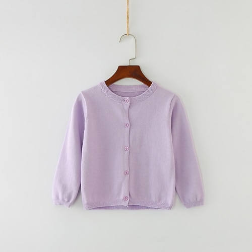 kinderkleidung Mädchen Strickjacke Feste Farbe Schulanfang Langarm Aktiv Baumwolle 7-13 Jahre Frühling Wasser-Blau Kurkuma Dunkles Pulver Image