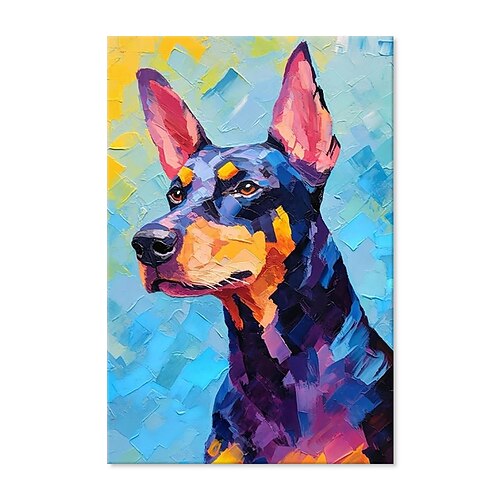 handgefertigte Ölgemälde auf Leinwand, Wandkunst, Dekoration, modernes Tier, abstrakt, farbiger Hund für die Inneneinrichtung, gerolltes, rahmenloses, ungedehntes Gemälde Image