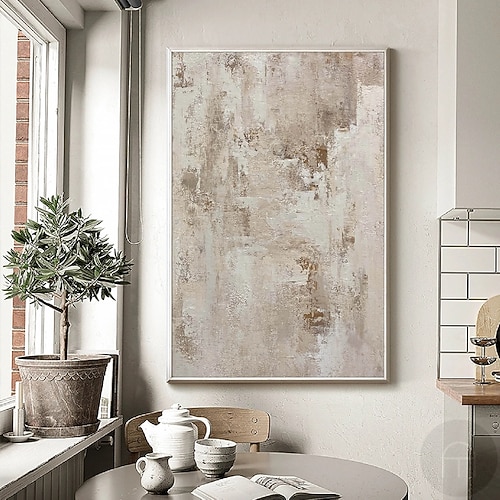 abstraktes Ölgemälde handgemalt beige braun und grün Malerei handgemachte braun Wabi Sabi Kunstwerk Ölgemälde handgemalt strukturierte Ölgemälde beige Ölgemälde abstrakte Leinwand Kunst modernes Dekor Image
