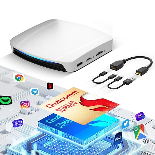 Carlinkit SP-TBOX-218HDEAU-OVA-BW No schermo (uscita da APP) 1 Din Android Gioco senza fili Bluetooth integrato Plug-and-Play Schermo diviso per Universali