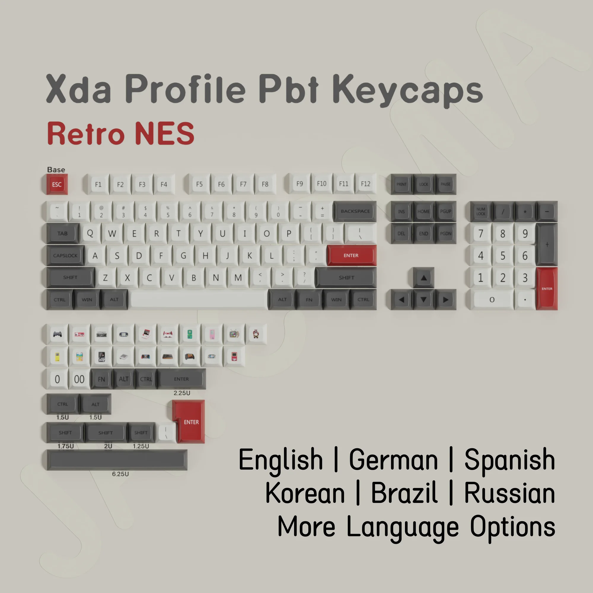 XDA Retro NES Keycaps PBT Material Dye-Sub ISO ANSI Layout Korean Brazil German Spanish Big Set Key Caps For Wooting Switch 75