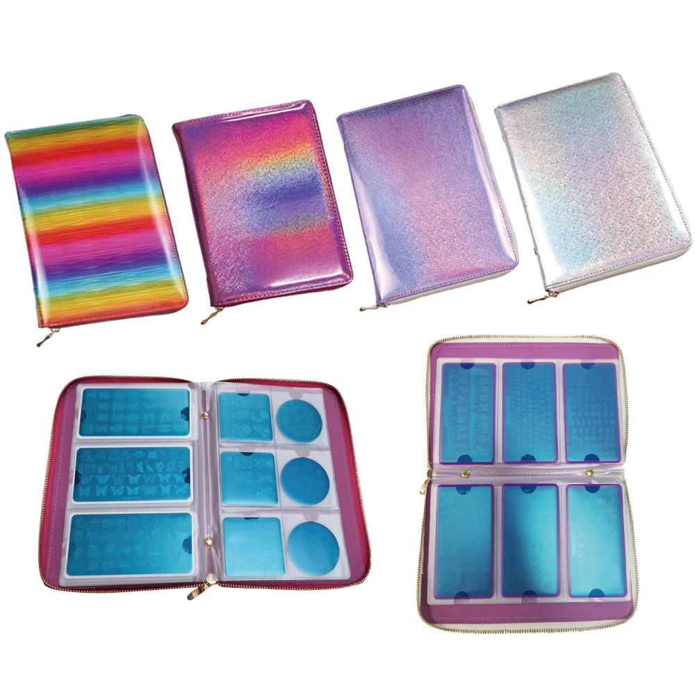 48/72Slots Silver Pink Nail Stamping Plate Case Nail Art Stamp Card Zipper Bag Album Stamping Template Storage Bag Organizer