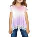 Summer Savings! Ahuyic Girls Summer Tops Kids Gradients T Shirt Short Sleeve Crewneck Tunic Tops Cute Kids Blouse Lace Tee Top Summer Blouse Top for Toddler 5 Years J