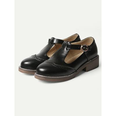 Vintage-Inspired Women's T-Strap Brogues - Elegant Leather Design with Detailed Perforations, Perfect for Business and Stylish Casual Wear