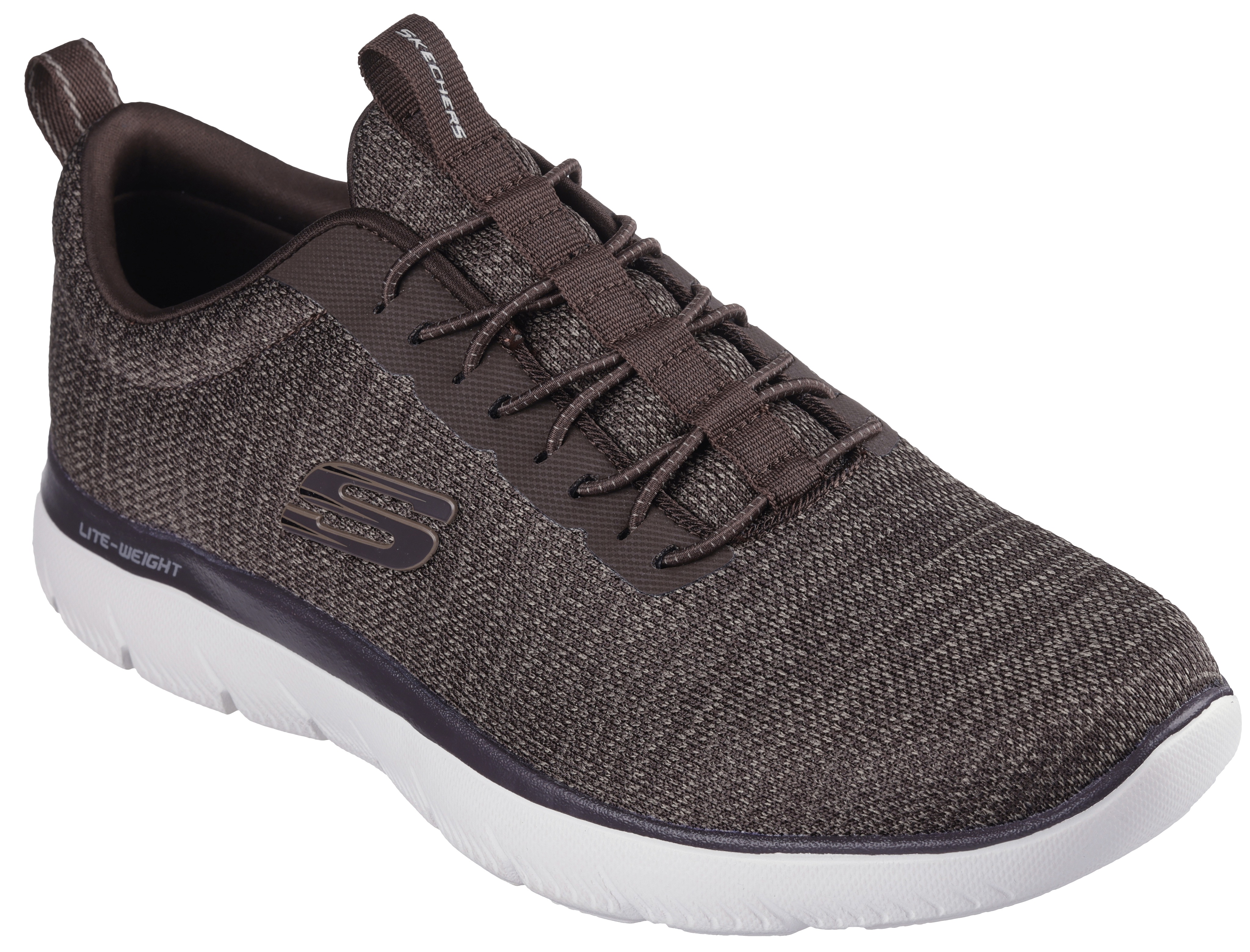 Slip-On Sneaker SKECHERS "SUMMITS-", Herren, Gr. 41, braun (braun, schwarz), Textil, Schuhe, Slipper, Freizeitschuh, Halbschuh mit Elastic Schnürsenkel