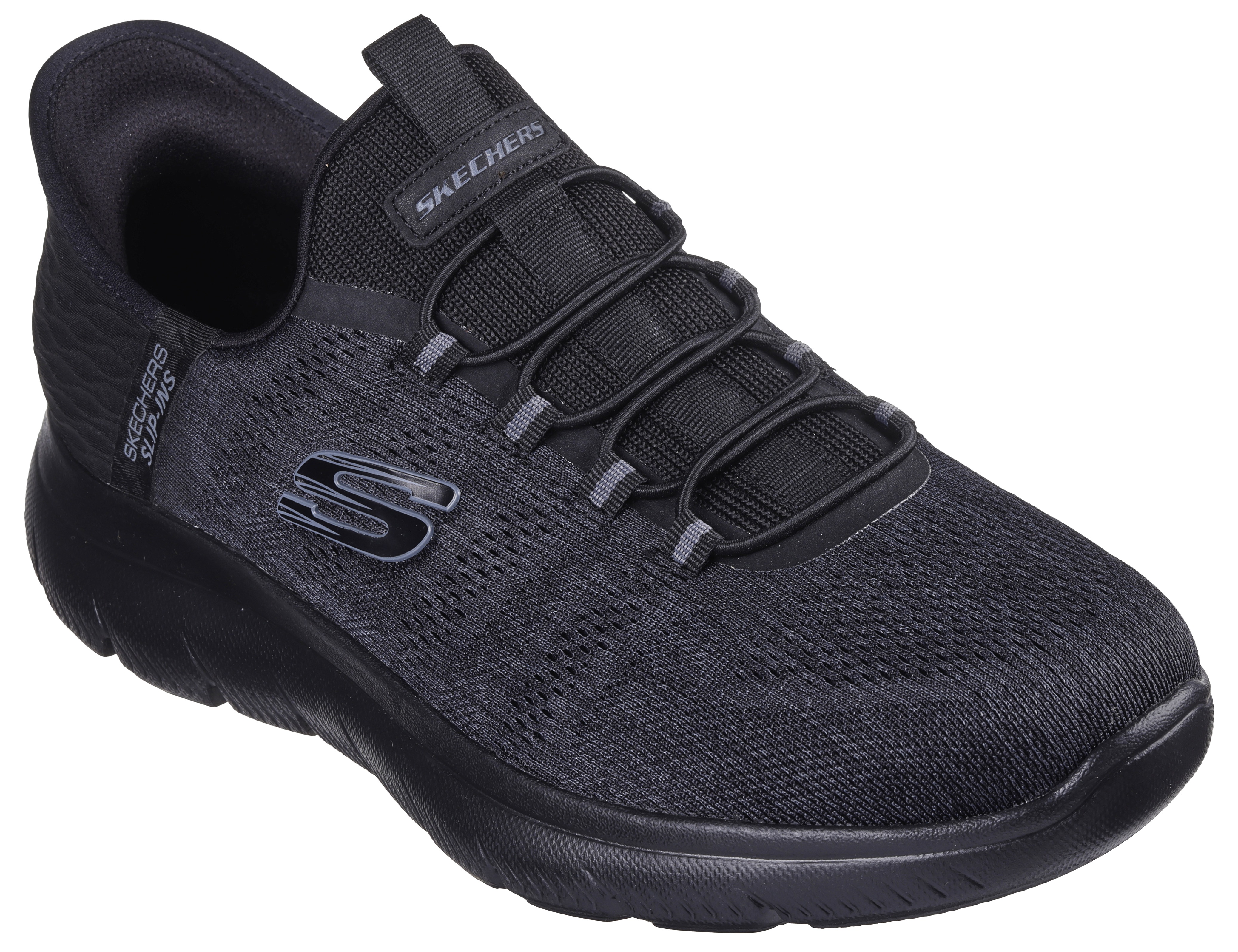 Slip-On Sneaker SKECHERS "SUMMITS-KEY PACE", Herren, Gr. 41, schwarz (schwarz uni), Textil, unifarben, Schuhe, Slipper, Freizeitschuh, Halbschuh in veganer Verarbeitung