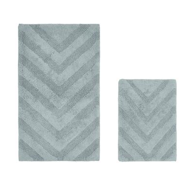 Hugo Collection 100% Cotton 2 Piece (17" X 24" | 24" X 40") Bath Rug Set by Brylane Home in Blue