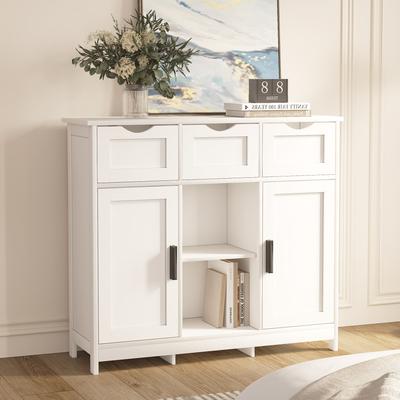 Modern Style Wood Sideboard, Buffet Sideboard with 3 Drawers/Adjustable Shelves