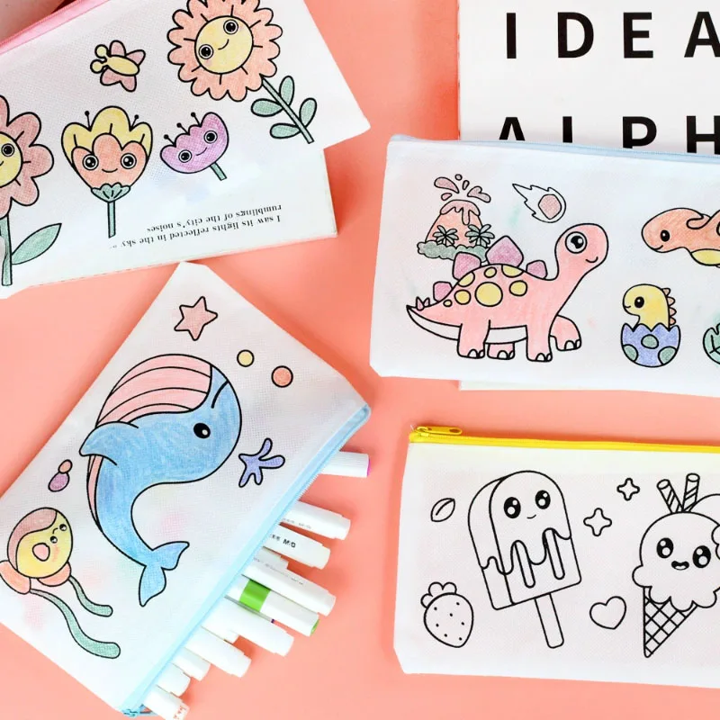 Sac de rangement de papeterie Graffiti drôle, bricolage artisanat de peinture pour enfants, lapin mignon sirène astronaute voiture fleur stylo sac jouets de coloriage