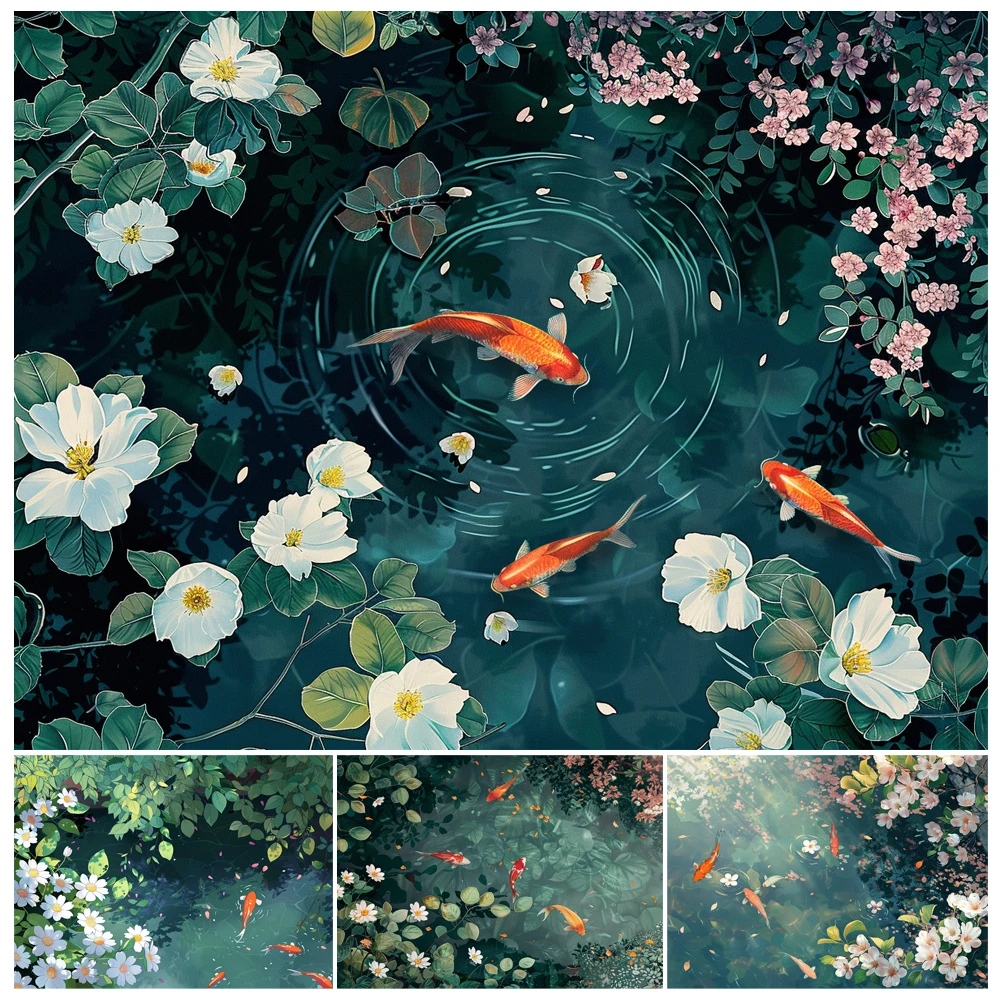 Peinture à la main étang Lotus poisson rouge fleur animaux paysage peinture par numéros Kit bricolage œuvre Canva Art décoration de la maison cadeau